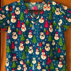 Winter Holiday Scrub Top